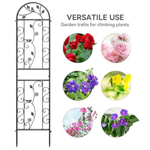 4-Pack 87" x 20" Bird and Daisy Arch Black Metal Garden Trellises - color: 4 Pack 87"- Daisy & Bird Black