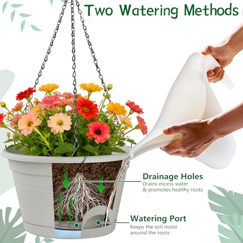 Nooulap 4 Pack Hanging Planters Outdoor, 10 Inch Hanging Plant Pot, Grey - color: Gray