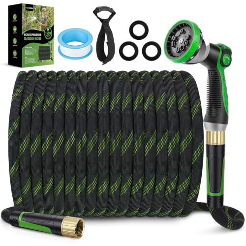 100 ft Non-Expanding Garden Hose, 360° Anti-Kink Swivel Fittings - color: Green, size: 100ft