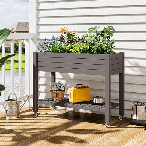 Elevated Raised Garden Bed with Wheels,Medium Gray-33.7" h - color: Medium Gray, size: 33.7"h