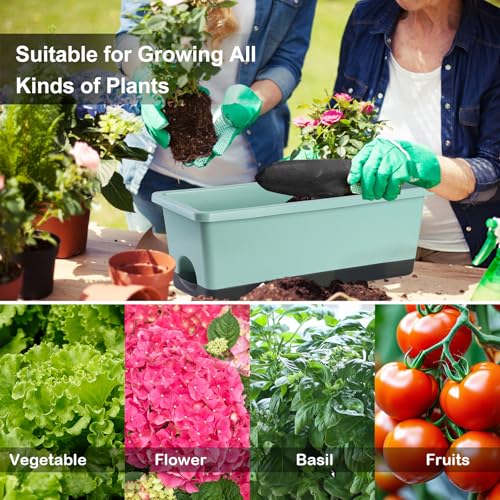 Oliz Window Box Planter 8 Pcs, 17 Inches Rectangle Flower Pots with Drainage Holes & Trays, Vegetable Planters for Windowsill Patio Garden Balcony Home Indoor Outdoor (Green, 16 * 7 * 6 inch) - color: Green