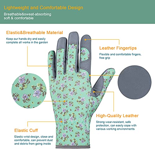 Bamllum Gardening Gloves for Women, Leather Garden Gloves - color: Green