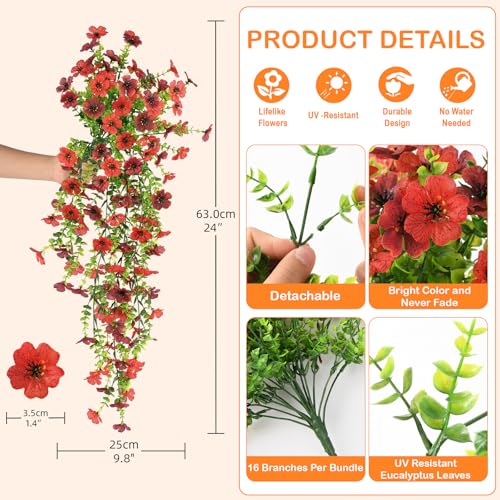 Hommyea Artificial Fake Fall Flowers Plants for Outdoors Mums Home Decor - color: Red Brown