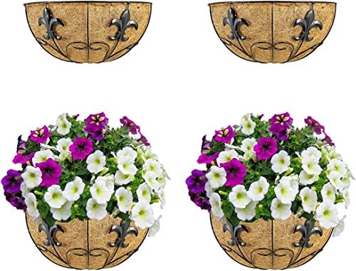 Ashman 16" Inch Metal Hanging Planter Basket (2 Pack) with Coco Coir Liner Round Wire Plant Holder Chain Porch Décor Flower Pots Hanger Garden Decoration Indoor Outdoor Watering Hanging Baskets