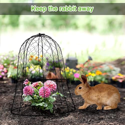 plant covers from animals 12pcs,wire plant protector cage 13"x15.7"H,Bell-Shaped Split Design,plant cages & supports plant cages to keep animals out for Vegetables,Flowers,Seedlings Against Rabbit - size: Integrated
