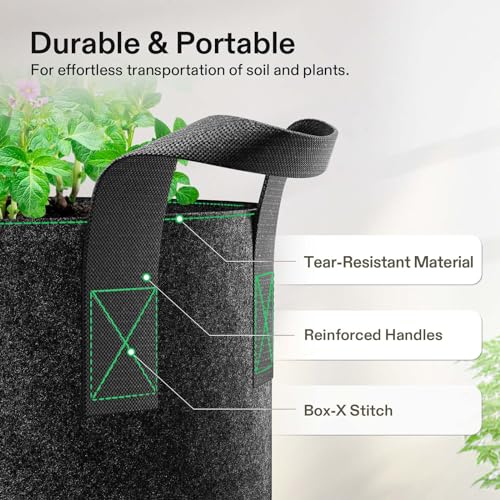 VIVOSUN 10-Pack 3 Gallon Plant Grow Bags Fabric Pots with Handles - size: 3 Gallons, style: 10-Pack