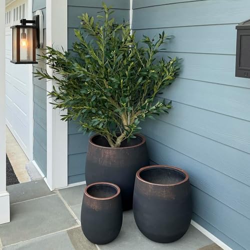 15.5"Hx13.3"Dia" Weathered Round Concrete Planter with Drainage Hole - color: Black 1pack, size: 1 Pack