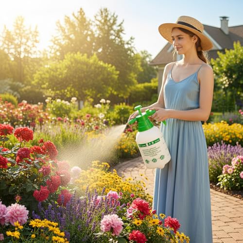 3-Pack Hand Pump Sprayer 2L (1/2 Gallon) with Adjustable Brass Nozzle, Handheld Pressure Spray Bottle for Garden Watering & Household Cleaning - color: White