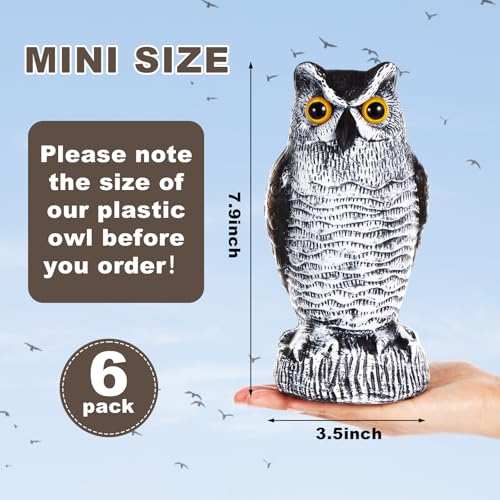 Qualirey 6 Pcs Fake Owl Decoys to Scare Birds Away 4 x 7.8 Inch Mini Plastic Owls Statue Outside Bird Deterrents Bird Scarecrow Sculpture Owl to Keep Bird Away for Outdoor Home Garden Yard Patio Decor