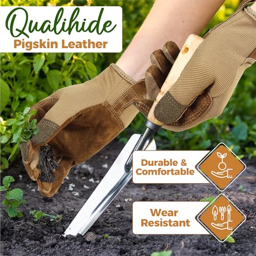 HANDLANDY Gardening Gloves for Women, Leather Garden Glove, Gardener Gift - color: Brown, size: Small (Pack of 1)