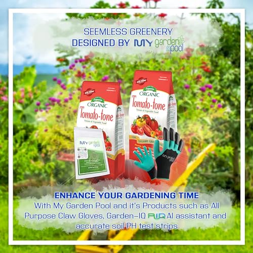 Espoma TO4 Organic Tomato-Tone 3-4-6; Two Pack of 4lb. (2 x 4 lb.) 8% Calcium - with My Garden Pool PH Soil Test Strips 20 ct, and Gardening Claw Gloves and Garden-IQ, Smart Gardening AI Assistant!