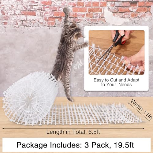Abbylike 3 Pcs 19.5ft Cat Spike Mat Outdoor 11 Inch Cat Repellent Mat - color: White