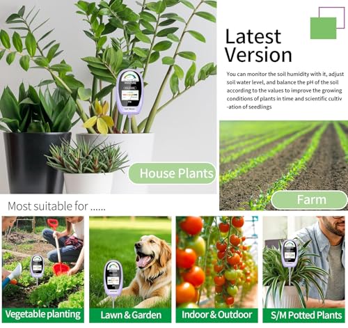 HSLGOVE Soil Test Kit, 2-in-1 Soil Moisture Meter/Soil PH Meter, Dual Screen Soil Tester, Soil Moisture Meter for Plants Watering/Gardening for Lawn,Farm Indoor&Outdoor Use-Deep Purple