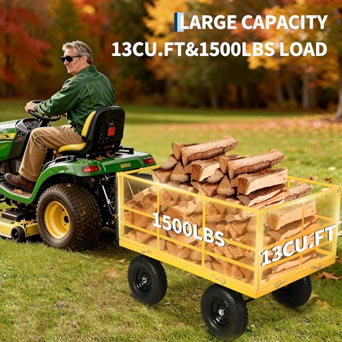 Garvee 1500 LB Garden Dump Cart, Heavy Duty Metal Utility Wagon ATV Trailer - color: Yellow, size: 1500 Lbs Dump