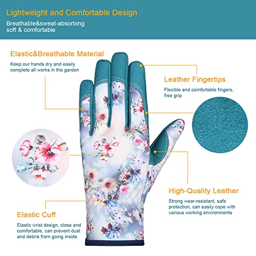 Bamllum Gardening Gloves for Women, Leather Garden Gloves - color: White+blue