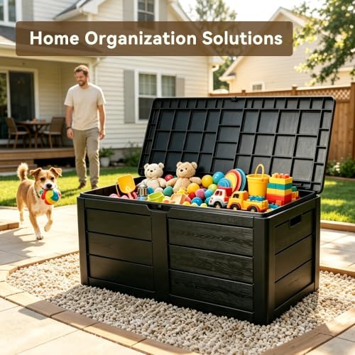 70 Gallon Deck Box, Outdoor Storage Box Waterproof, Patio Storage - color: BLACK, size: 70 Gallon