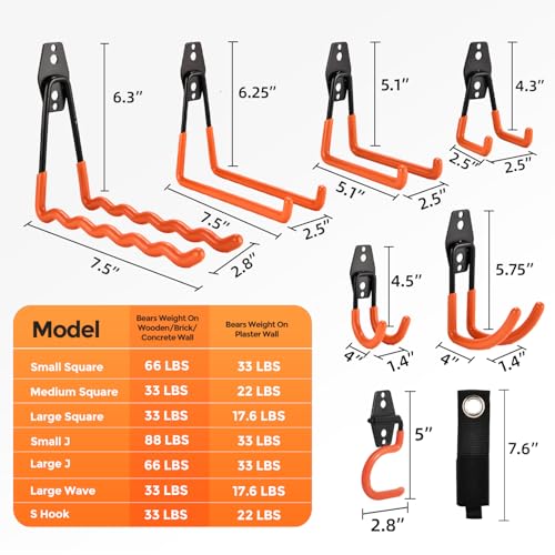 Garage Hooks 16 Pack Utility Steel Garage Storage Hooks with Anti-Slip Coating, Heavy Duty Mount Hooks for Hanging Bike, Ladder Garden Tool Organizer - color: Orange-HD-16PC
