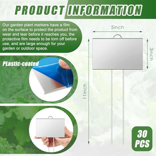 Landhoow 30 Pcs Large Plant Marker, 5'' X 3'' with 11'' Stake, Silver - color: Silver, size: 5'' X 3'' with 11'' Stake