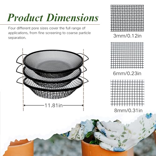 3Pcs Soil Sifter for Gardening, 3,6,8mm Grid Rock Sifter for 5 Gallon Bucket, Dirt Sifter, Compost Sifter for Capturing Dirt, Sand, Rocks, and Filtering Compost (Black) - color: 3PCS-Black(3,6,8mm)