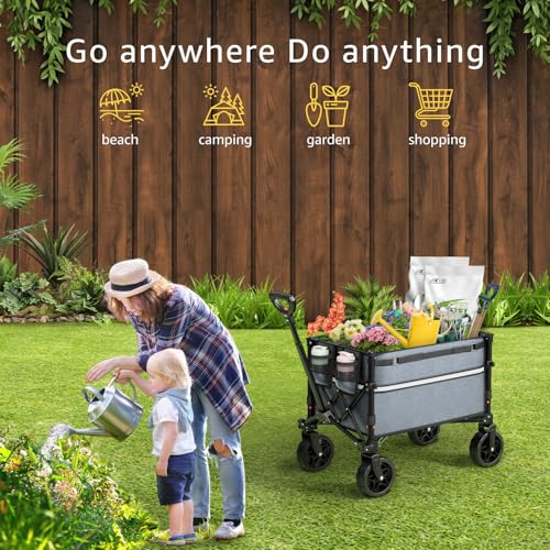 ROSONG Collapsible Wagon Cart with Wheels Foldable - Folding Utility Heavy Duty Wagons Carts for Grocery Sports Garden Shopping Camping Grey - color: Gray, size: 120L