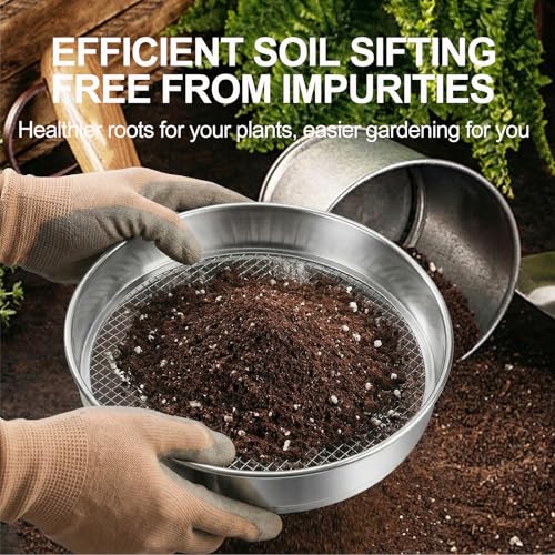 11.8 Inch Garden Soil Sifter Set Dirt Sifter with Interchangeable Screens,Multi-Functional Rock Sifter for Gardening Compost Bonsai and Sand Separation (Silver) - color: Silver