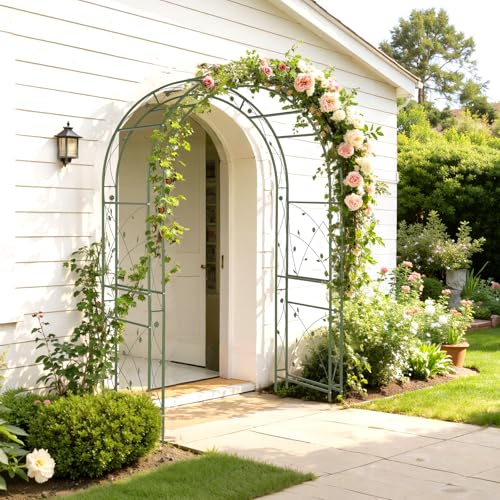 VINGLI Garden Arbor, Arch for Wedding Ceremony Party, Christmas Garden Decor Steel Garden Trellis for Plant Climbing, Pergola for Garden, Backyard, Lawn (Arch Top, Olive Green) - style: Arch Top, Olive Green
