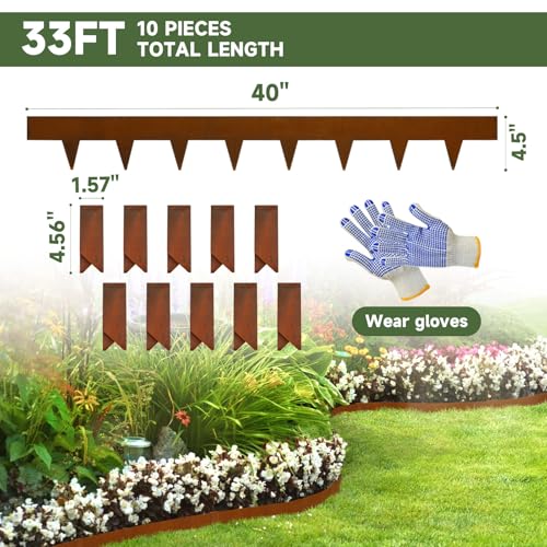 Corten Steel Landscape Edging 4.5 Inch Pre-Rusted 33Ft Total 10-Pack - color: 4.5 " Height
