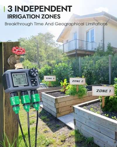 Insoma 3-Zone Sprinkler Timer with Brass Inlet + IPX5 Waterproof | Programmable Auto/Manual Irrigation Mode with Rain Delay & Large LCD | Water Hose Timer 3 Outlets for Garden, Lawn, Yard, Pool - size: 3 Zone-Brass Inlet