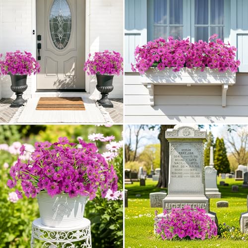 6 Bundles Purple Artificial Flowers for Outdoors, UV Resistant Faux Plants - color: Purple, size: 6 PCS