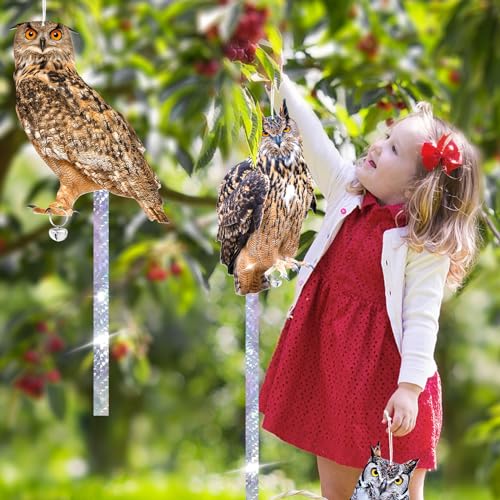 Owls to Keep Birds Away, 4Pcs Hanging Owl with Reflective Tape for Garden Patio, Bird Scare Reflective Hanging Decoration to Keep Birds Pigeon from Windows Tree Yard - color: Mix Owl-2