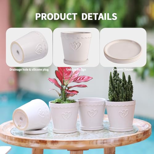 4.5" Ceramic White Planter Pots with Saucers Set of 4 - size: 4.5 Inch - 4 Pack