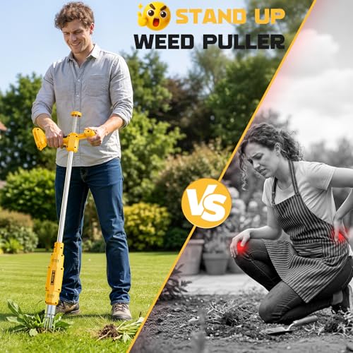 Ecarke Brushless Electric Weed Puller, Compatible with DeWalt 20V Battery, 40" Long Handle Stand Up Weeder with Spring Eject & 3-Claw Steel Head, Dandelion Lawn Garden Tool (Tool Only)
