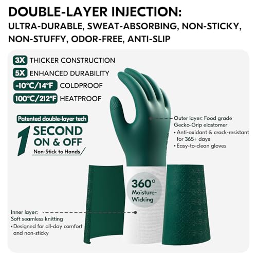 Vgo... Household Cleaning Gloves,Double-layer,Lined Dishwashing Gloves,Long Sleeves for Kitchen,Bathroom Cleaning(TP1117) - color: Dark Green, size: Small(Pack of 1)
