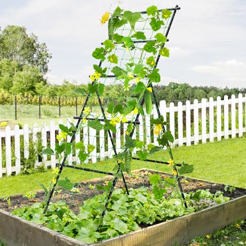 Cucumber Trellis A Frame Garden Trellis 31 x 26 x 75 in - size: 74.8 x 30.71 x 30.71 in, A-Frame, Black