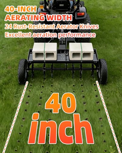 40" Tow Behind Aerator, Pull Behind Lawn Aerator Tool with Universal Hich, 24 Rust-Proof Knives & Heavy-Duty Tires, Plug Aerator for Yard & Garden Compacted Soil, Fits Lawn Tractors, ATV, UTV, Black - color: Black, size: 40IN