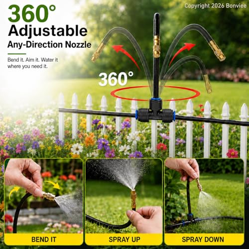 Bonviee 240FT Drip Irrigation System with Adjustable Nozzles - size: 240ft
