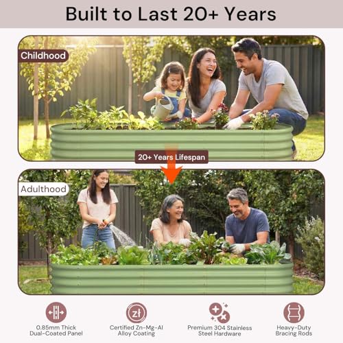 2 Pcs Galvanized Raised Garden Bed 8x2x1 ft, 12" Metal Planter Box - color: Beige, size: 8x2x1ft