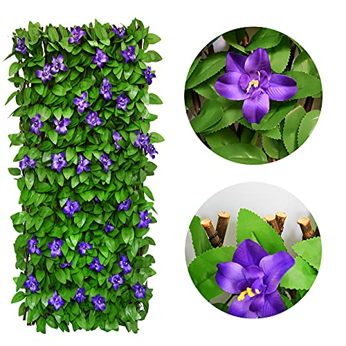 Expandable Fence Privacy Screen for Balcony Patio Outdoor,Decorative Faux Ivy Fencing Panel,Artificial Hedges (1, Purple Flower) - color: Purple Flowers