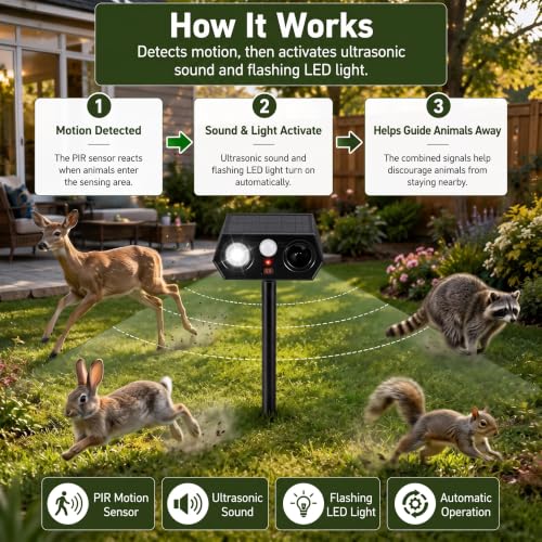 Solar Deer Repellent Outdoor, Motion Activated Animal Deterrent, 4 Pack