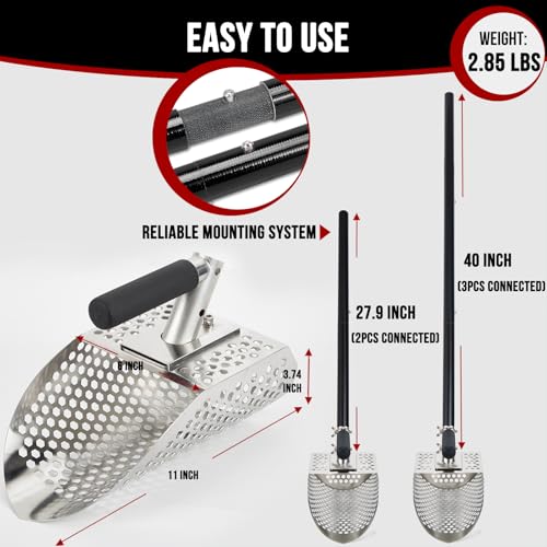 Sand Scoop for Metal Detecting, Metal Detector Scoop with Long Fiberglass Handle, Stainless Steel Sand Sifter for the Beach, Sand Flea Rake, Metal Detector Accessories, Metal Detecting Shovel - style: Sand Flea Rake with Fiberglass Handle