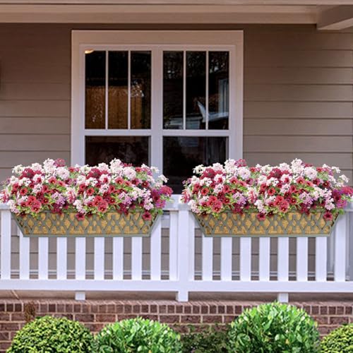 4 Pack 24 Inch Window Boxes Planters Railing Planter Box with Adjustable Brackets for Porch Fence Patio Balcony Hanging Flower Baskets with Coco Liners for Outdoor Garden Decor - Dark Grey - color: Gray, size: 24 Inch - 4 Pack