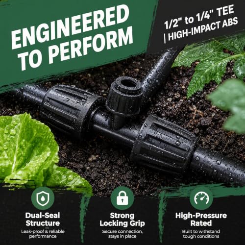 6 Pcs 1/2'' to 1/4'' Drip Irrigation Fittings & 8 Plugs -3 Way Push-to-Fit