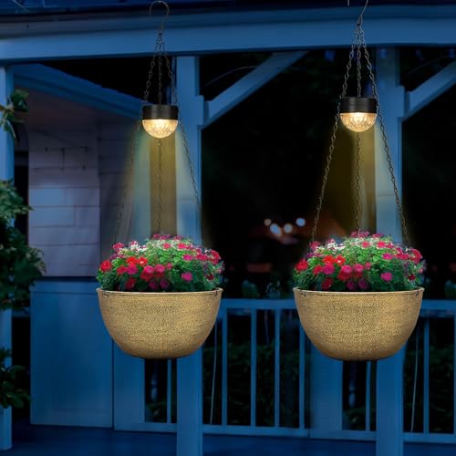 SUNNYPARK 2 Pack Solar Hanging Planters for Plants Outdoor - color: Copper