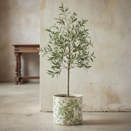 Xiaan Jiaju 7.7" Large Green Plant Pots, French Country Ceramic Flower Pots - color: Distressed Sage, size: Large - Drain Holes