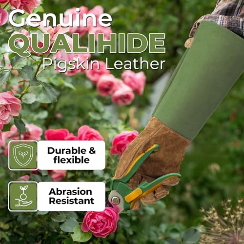 HANDLANDY Rose Pruning Gloves for Men Women, Thorn Proof Gardening Gloves - color: Moss Green, size: Medium (Pack of 1)