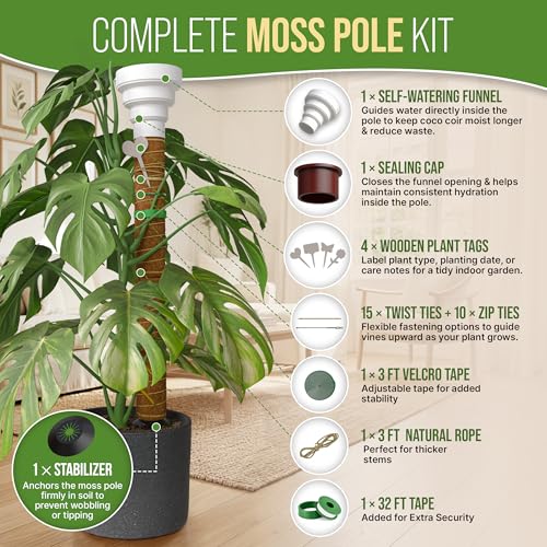 Organo Republic Moss Pole Monstera Plant Support Stakes - 26.4" Unique Self-Watering, Extendable Coco Coir Pole for Climbing Plant Supports for Potted Plants Indoor for Monstera, Pothos & More - size: 2 Pack - 26.4 Inch
