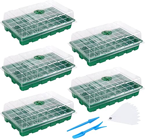 MIXC 5 Pack Seed Starter Tray, 200Cell Mini Propagator Greenhouse Grow Kit - color: Green, size: 40-Cell 5-Pack