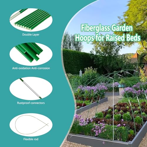 Garden Hoops for Raised Beds 36Pcs, 6 Sets of 8FT Long Greenhouse Hoops Grow Tunnel Rust-Free Fiberglass Support Hoops Frame for Garden Netting Fabric Shade Cloth Row Cover (36 PCS) - size: 36 PCS