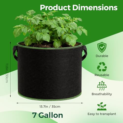CHRORINE 6-Pack 7 Gallon Grow Bags 300G Thickened Aeration Fabric Pots with Handles Suitable for Planting Plants Flowers and Fruits - size: 7 Gallon