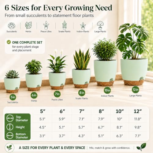 6 Size Self Watering Pots for Indoor Plants, Flower Plant Pot, Green - color: Green